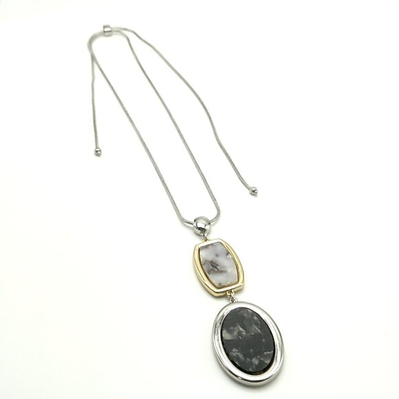 Double Pendant Silver-tone Adjustable Slide Snake Chain Necklace  **READ** - Picture 5 of 16